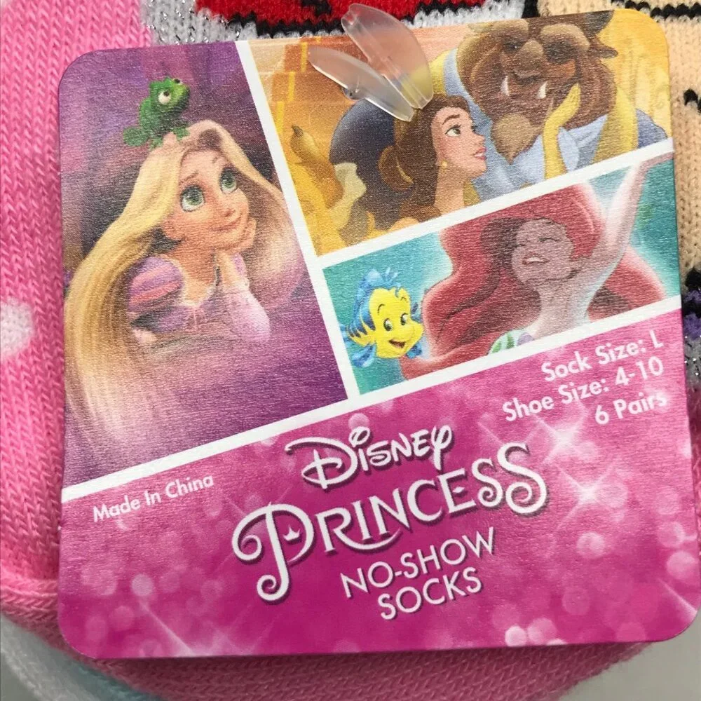 6 Pair Girl's Disney Princess No Show Socks Size 4-10 New